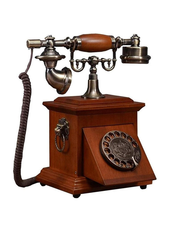 

Generic Vintage Retro Antique Landline Phone with Wooden Base Drawer, Brown