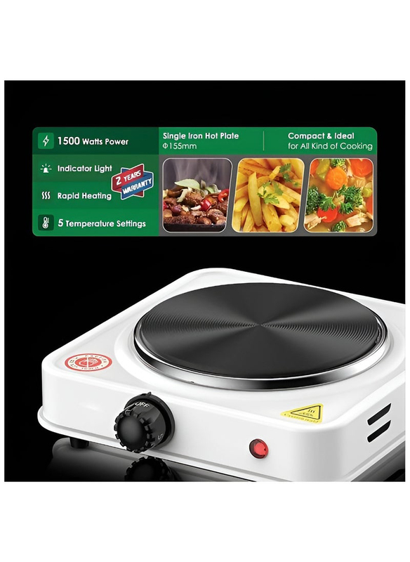 Portable Electric Burner Single Iron Hot Plate, 1500W, White