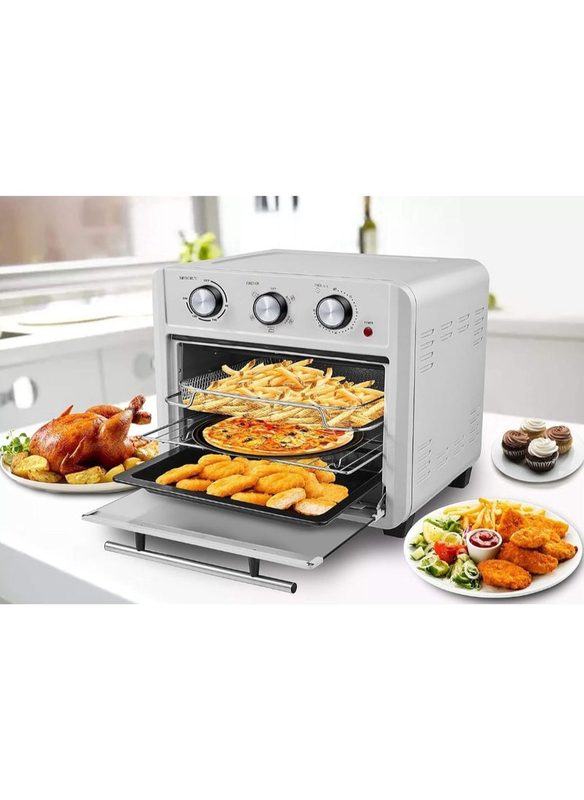 22L Air Fryer Oven With Non Stick Coating With 6 Heating Elements, 1500W, Silver