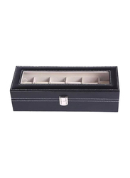 Luxury Watch Box with 6 Slots and Glass Window for Men, Black