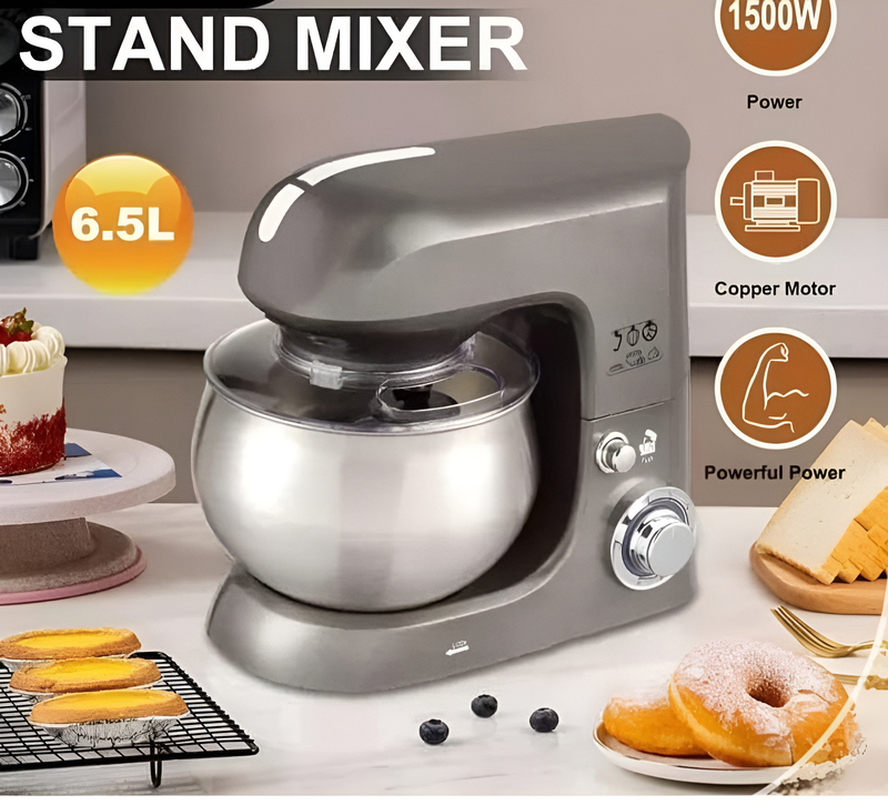 6.5L Powerful Stand Mixer with Bowl with 6-Speed, 1500W, Grey