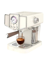 1.5L Professional Vintage Espresso Coffee Machine with Manometer and Milk Frother Cappuccino Maker, White