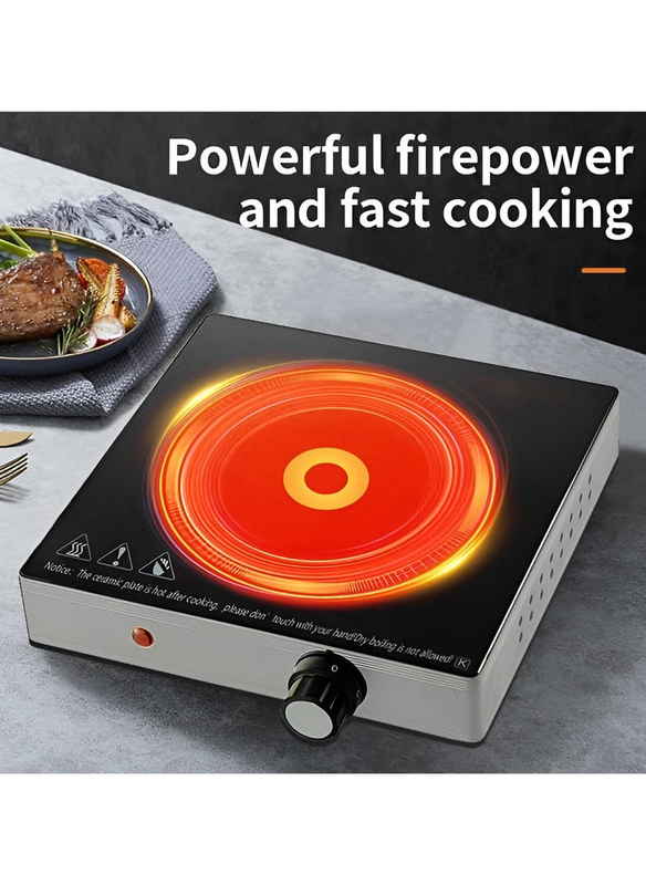 Digital Infrared Cooker Single Infrared Burner With Adjustable Temperature Single Cooking Hob With Rotating Control, 2000W, Black