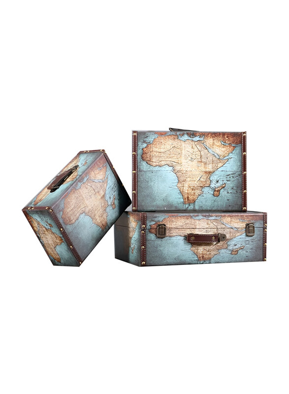 Suitcase Boxes with Handle, 3 Pieces, Multicolour