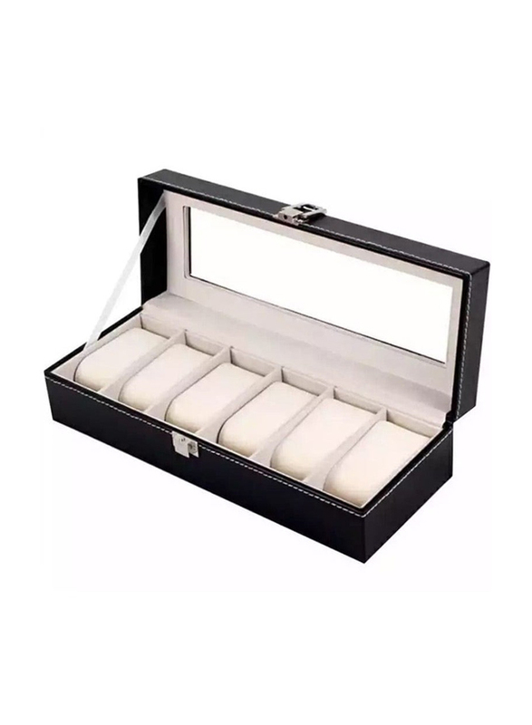 Luxury Watch Box with 6 Slots and Glass Window for Men, Black