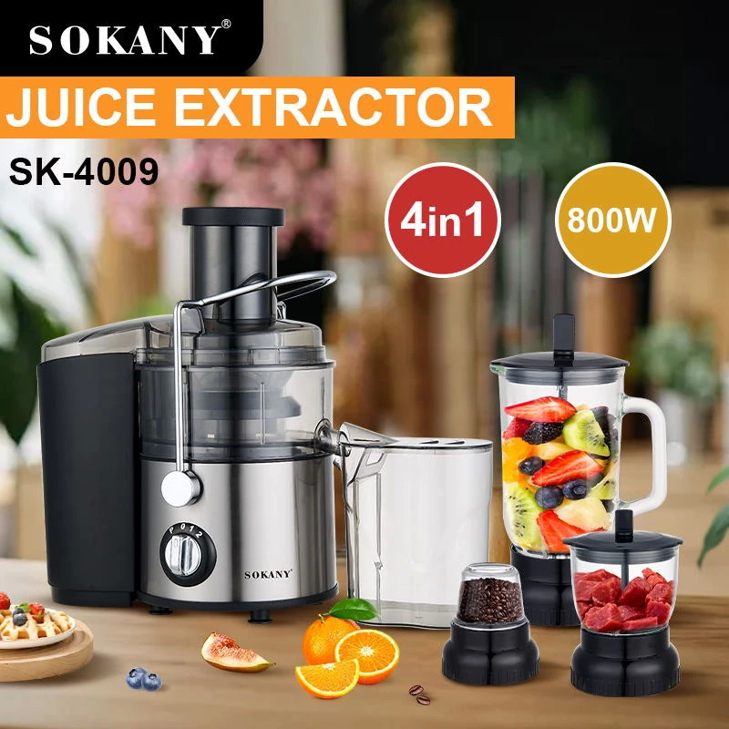 Sokany 4-in-1 Multi-Function Extractor Juicer Machine, 800W, Grey