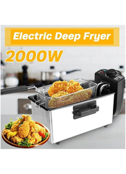 3L Stainless Steel Body Deep Fryer with 5-Speeds Temperature Control, 2000W, Silver