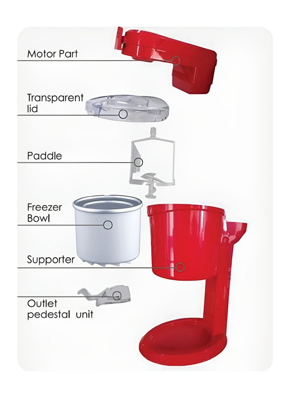 1L Ice Cream Maker, 15W, Red