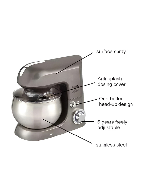 6.5L Powerful Stand Mixer with Bowl with 6-Speed, 1500W, Grey