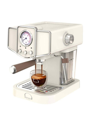 1.5L Professional Vintage Espresso Coffee Machine with Manometer and Milk Frother Cappuccino Maker, White