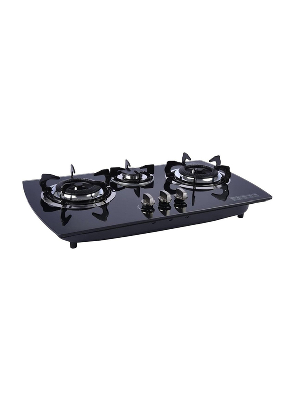 Heavy Duty Cast Iron Burners Heat Resistant 3-Burner Gas Stove, Black