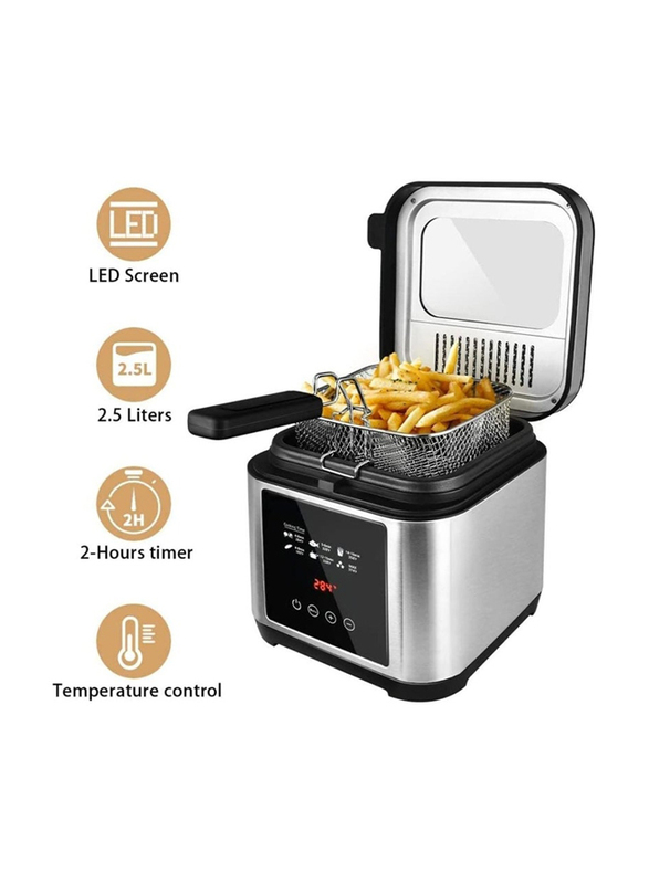 2.5L Digital Deep Fryer Capacity with Over-Heat Protection, 1200W, Black/Silver