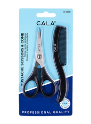 Cala Mustache Scissors & Comb Set, 2 Pieces, 70-260B, Black/Silver