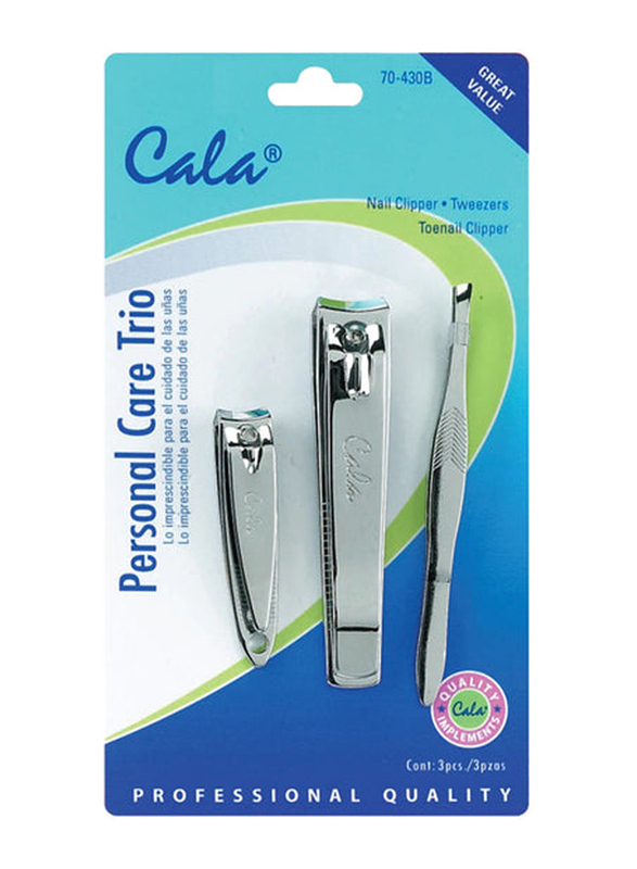 Cala Personal Care Nail Clipper Tweezers & Toenail Clipper Trio, Silver