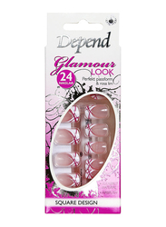 Depend Glamor Look Square Design Anniversary Artificial Nails, 6297, Pink