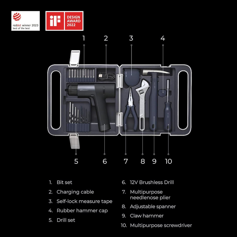 Hoto Cordless Brushless Drill Tool Set, QWDZGJ001, Silver