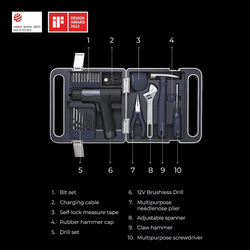 Hoto Cordless Brushless Drill Tool Set, QWDZGJ001, Silver