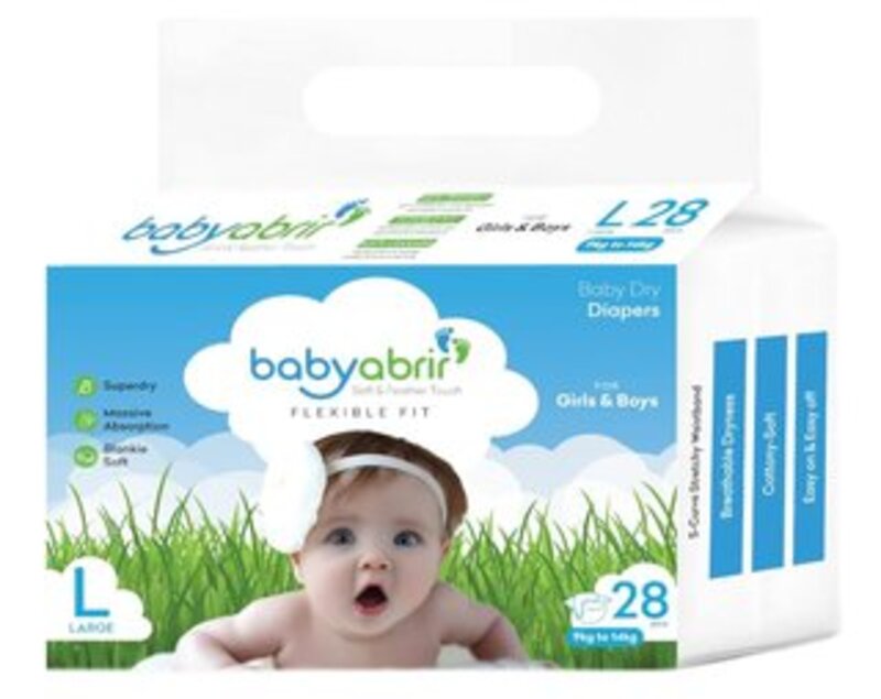 Baby Abrir Dry Diaper (LARGE) 28pcs, 9kg to 14kg ; Soft and Feather Touch, Taped Type