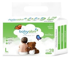 Baby Abrir Diaper Pants (LARGE) 28pcs, 9kg to 14kg ; Soft and Feather Touch, Flexible Fit