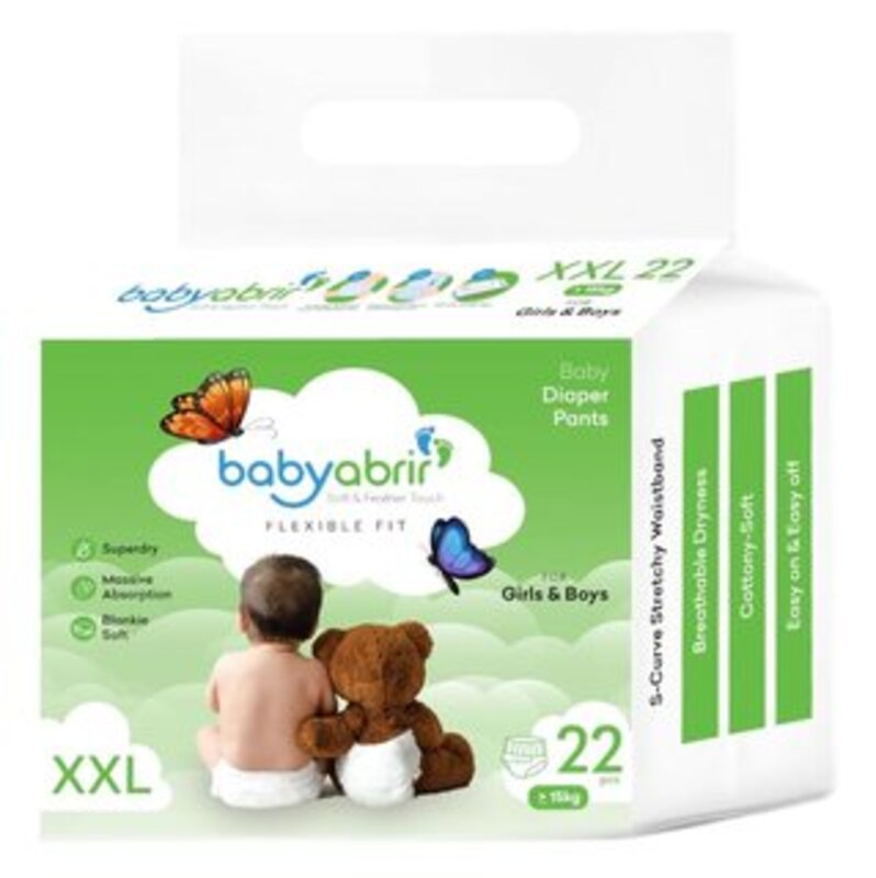 Baby Abrir Diaper Pants (XXL) 22pcs, 15kg ; Soft and Feather Touch, Flexible Fit