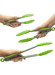 3-Piece Silicone Tip Stainless Steel Tongs Set, Non-Stick Heat Resistant, Multicolour