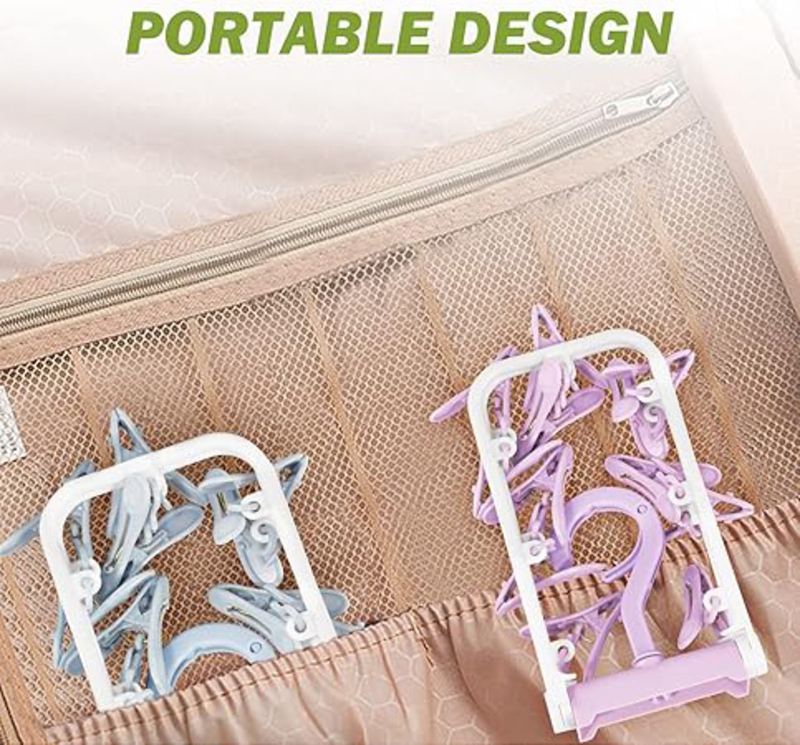 Aolloa 2-Piece 12 Clips Small Folding Portable Hanging Drying Rack, Multicolour