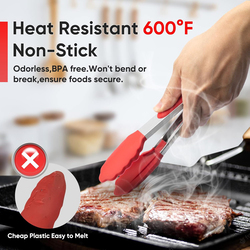 5-Piece Silicone Tip Stainless Steel Tongs & Spatula Set, Non-Stick Heat Resistant 600°F, Red