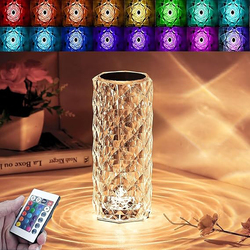 Genyerl Rose Crystal Diamond LED Night Light 16 Colours Rechargeable Acrylic Bedside Table Lamp, Clear