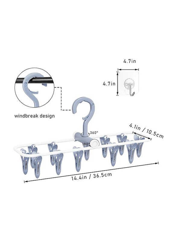 Aolloa 2-Piece Clothes Drying Hanger with 12 Clips Small Folding Portable Hanging Drying Rack, Multicolour