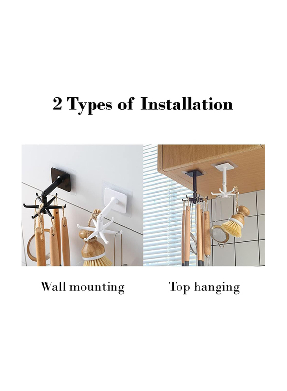 360 Degrees Rotating Hanging Utensil Holder Kitchen Utensil Hanger Wall Mount Folding Hook, 4 Pieces, Black/White