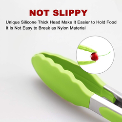 3-Piece Premium Silicone BPA Free Non-Stick Stainless Steel BBQ Cooking Grilling Locking Food Tongs, Green