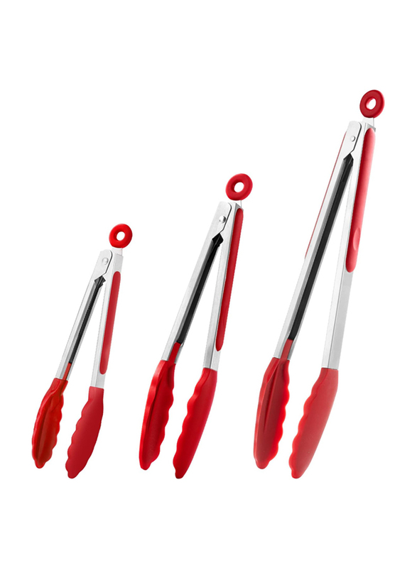 

Generic 3-Piece Silicone Tip Stainless Steel Tongs Set, Non-Stick Heat Resistant 480°F, Red