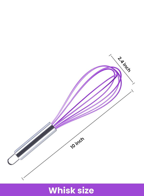 Vxyw 10-Inch Silicone Kitchen Whisks for Cooking with Stainless Steel Handles, Purple