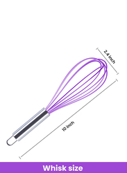 Vxyw 10-Inch Silicone Kitchen Whisks for Cooking with Stainless Steel Handles, Purple