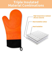 Silicone Oven Mitt with Quilted Liner, Heat Resistant 480°F, Orange