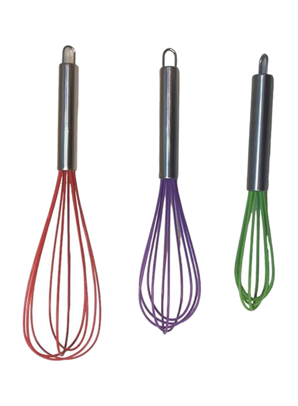 3-Piece Stainless Steel Handle with Silicone Whisk, Multicolour