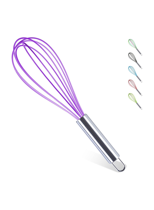 Vxyw 10-Inch Silicone Kitchen Whisks for Cooking with Stainless Steel Handles, Purple