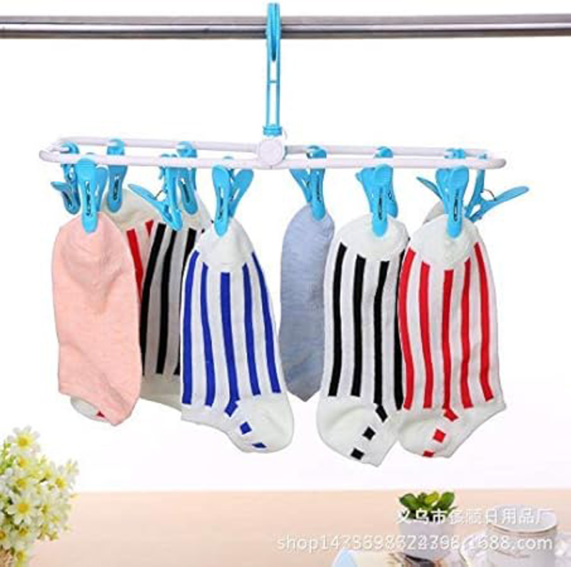 Amlrt 2-Piece Travel Foldable Portable 12 Clips Hanging Drying Rack, Multicolour