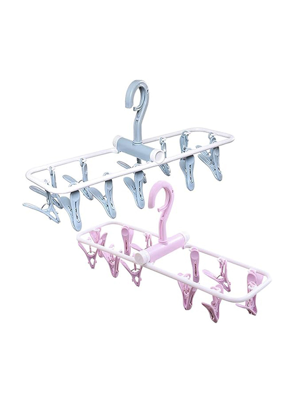 Groupcow 2-Piece Clip and Drip Hanger Portable Travel Hanger Drying Rack 12 Clips, Multicolour