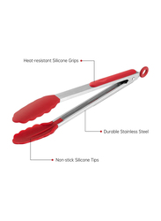 3-Piece Silicone Tip Stainless Steel Tongs Set, Non-Stick Heat Resistant 480°F, Red