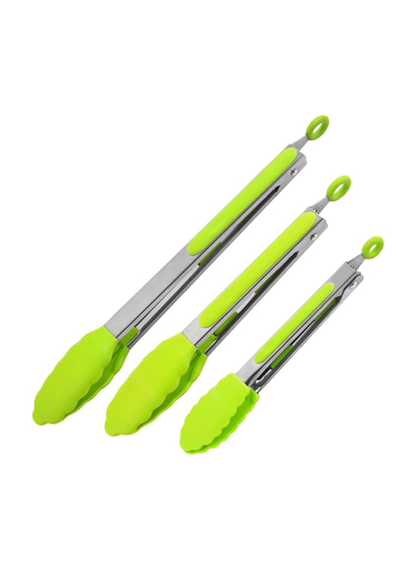 Supwell 3-Piece Stainless Steel Kitchen Tongs with Silicone Tips Set, Green