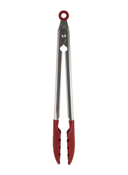 3-Piece Silicone Tip Stainless Steel Tongs Set, Non-Stick Heat Resistant, Red