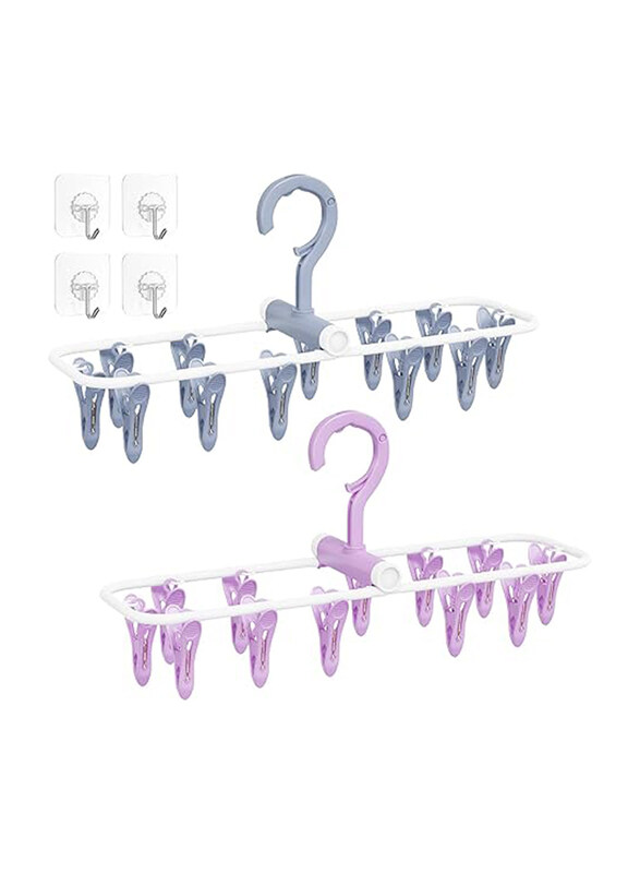 

Aolloa 2-Piece Clothes Drying Hanger with 12 Clips, Multicolour