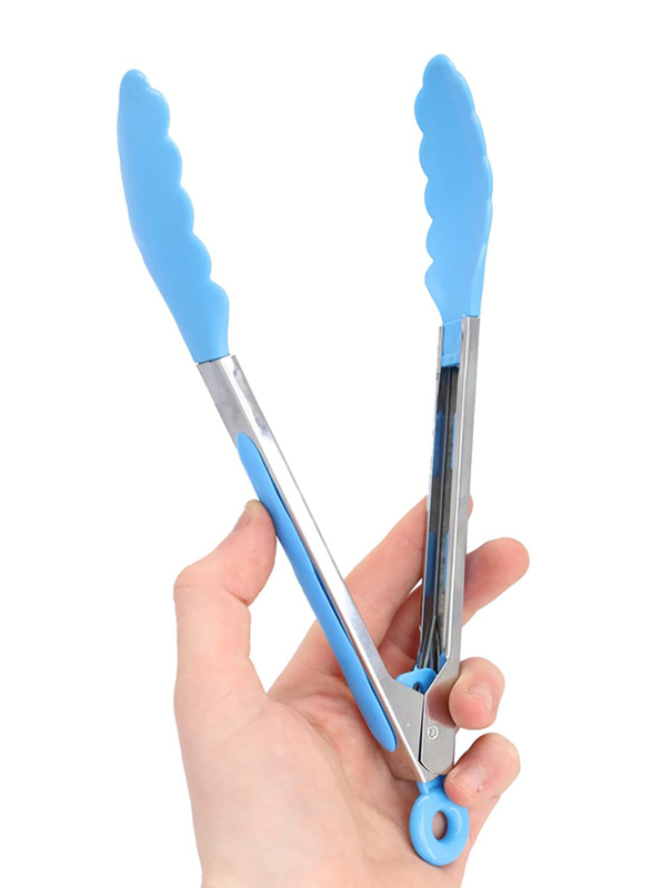 Silicone Tip Stainless Steel Tong, Heat Resistant, Blue