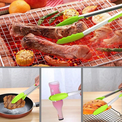 3-Piece Silicone Tip Stainless Steel Tongs Set, Non-Stick Heat Resistant, Multicolour