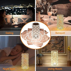 Genyerl Rose Crystal Diamond LED Night Light 16 Colours Rechargeable Acrylic Bedside Table Lamp, Clear