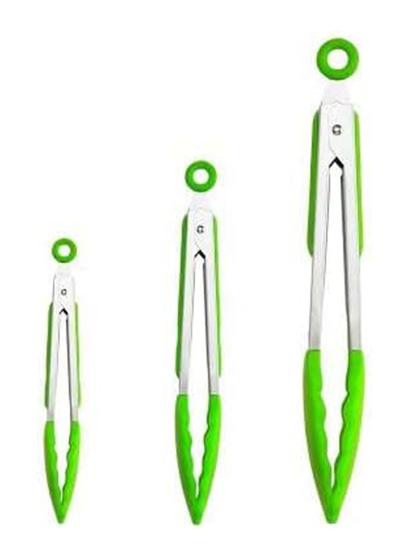 Supwell 3-Piece Stainless Steel Kitchen Tongs with Silicone Tips Set, Green