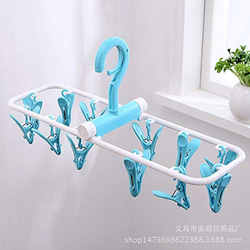 Falytemow 2-Piece Clip and Drip Hanger Folding Portable Travel Socks Hanger Underwear Hanger with 12 Clothespins, Multicolour