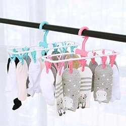 Amlrt 2-Piece Travel Foldable Portable 12 Clips Hanging Drying Rack, Multicolour