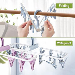 Aolloa 2-Piece Clothes Drying Hanger with 12 Clips Small Folding Portable Hanging Drying Rack, Multicolour